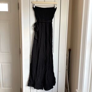 NWT Black Strapless Smocked Jumpsuit with Side Slits Wide Leg